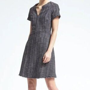 Banana Republic Tweed Fringe A-Line Fit and Flare Navy Blue-Black Dress Size 14